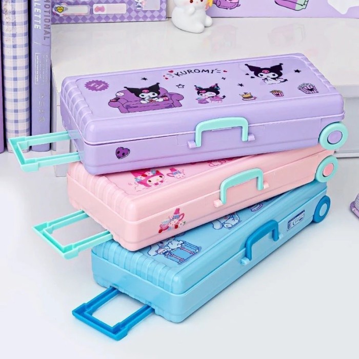 

Kotak Alat Tulis Berbentuk Kotak Troli Lucu Dengan Stiker Sanrio Lapisan Ganda Kotak Pensil Plastik