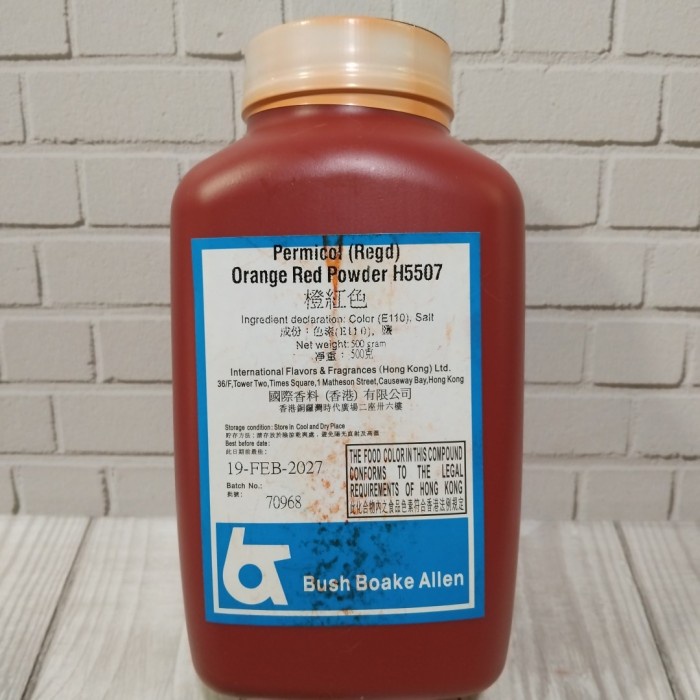 

Ready Stok" Bush Boake Allen Pewarna Makanan Orange Red Powder H5507 ( 500 Gr )