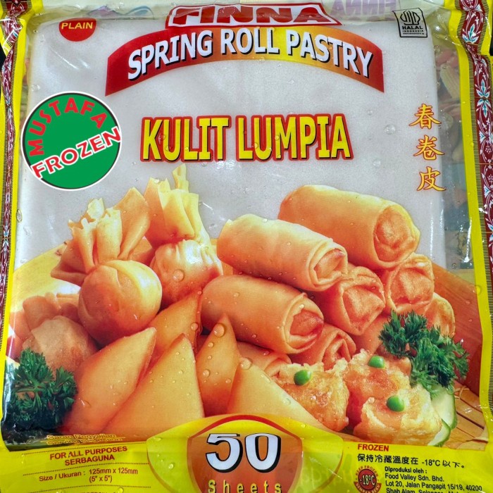 

Ready Stok" Kulit Lumpia Spring Roll Pastry Finna 12Cmx12Cm (Isi 50 Lembar)