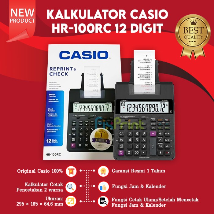 

Casio Hr-100Rc 12 Digit Printing Calculator Struk Kalkulator Kasir New