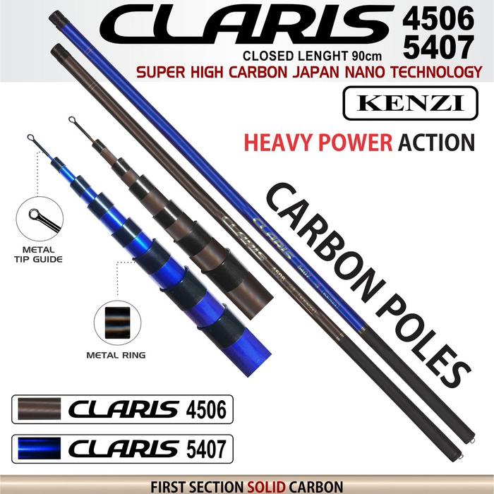 JUAL Joran Kenzi Tegek Claris 4506 Abu 5407 Biru Heavy Power Action Carbon Poles Memancing Pancing