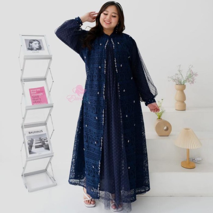 TERBATAS Pakaian Muslim Wanita - Gamis Jumbo Dress Brukat Big Size Violeta Mutiara LD 120 130 140