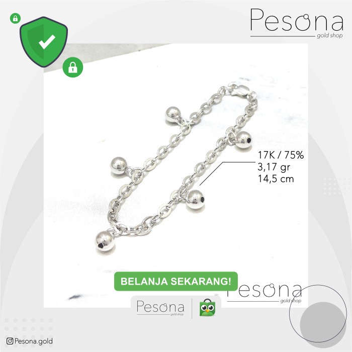 Gelang Anak Emas Putih Rantai Bandul Bola 14,5Cm 17K 3,17 Gram