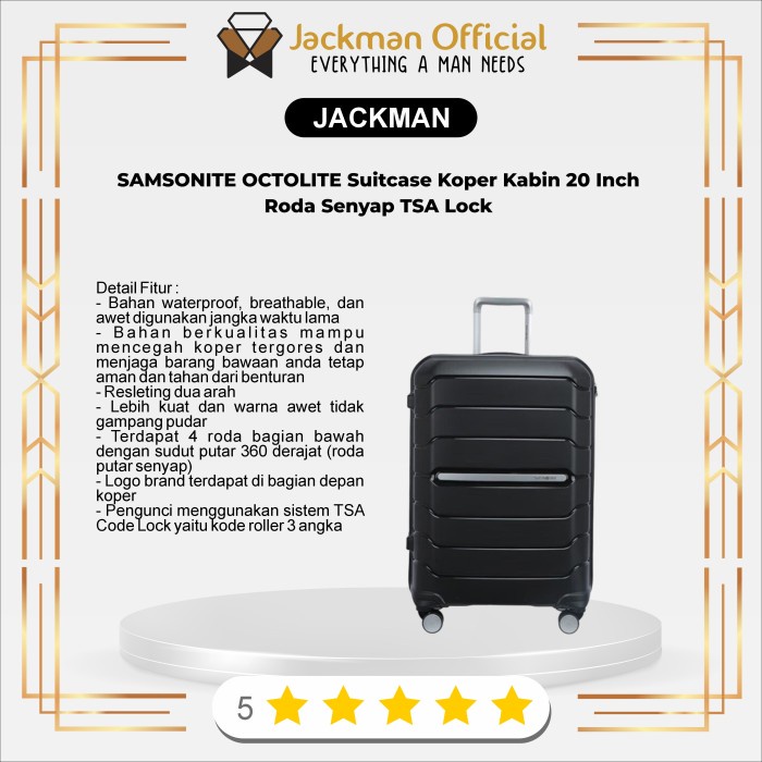 SAMSONITE OCTOLITE Suitcase Koper Kabin 20 In Roda Senyap TSA Lock