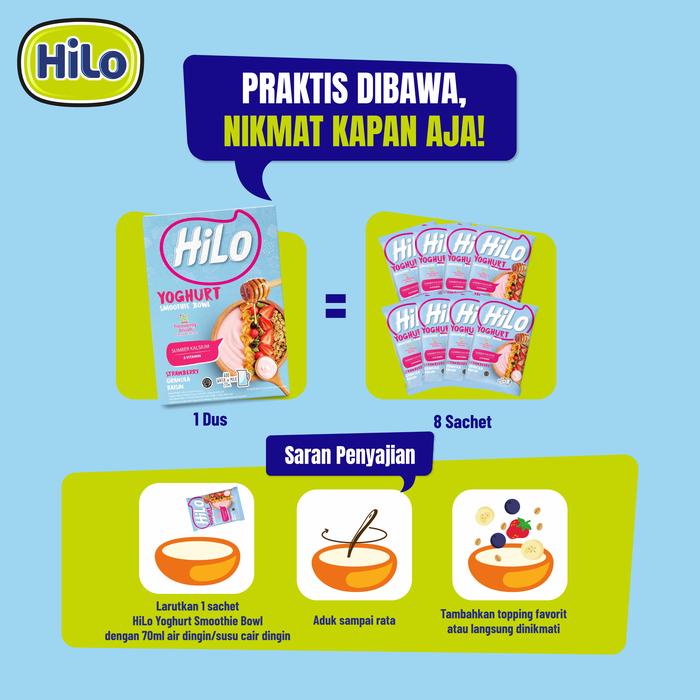 

terbaru !!! hilo yoghurt smoothie bowl strawberry (8 sch) - yoghurt powder kalsium dengan madu