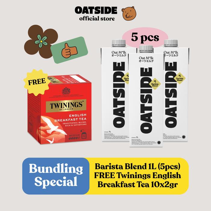 

terbaru !!! [bundling special] oatside - oat milk barista blend 1l (5 pcs) free twinings teh hitam