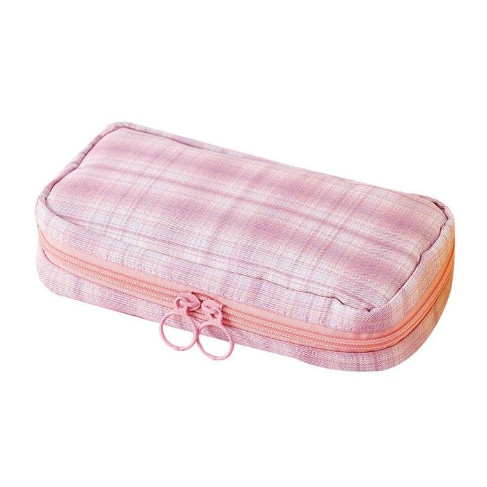 

JTTOP" [MILOLI] KOTAK PENSIL GRID KANVAS MACARON KAPASITAS BESAR PORTABEL MULTIFUNGSI STYLE