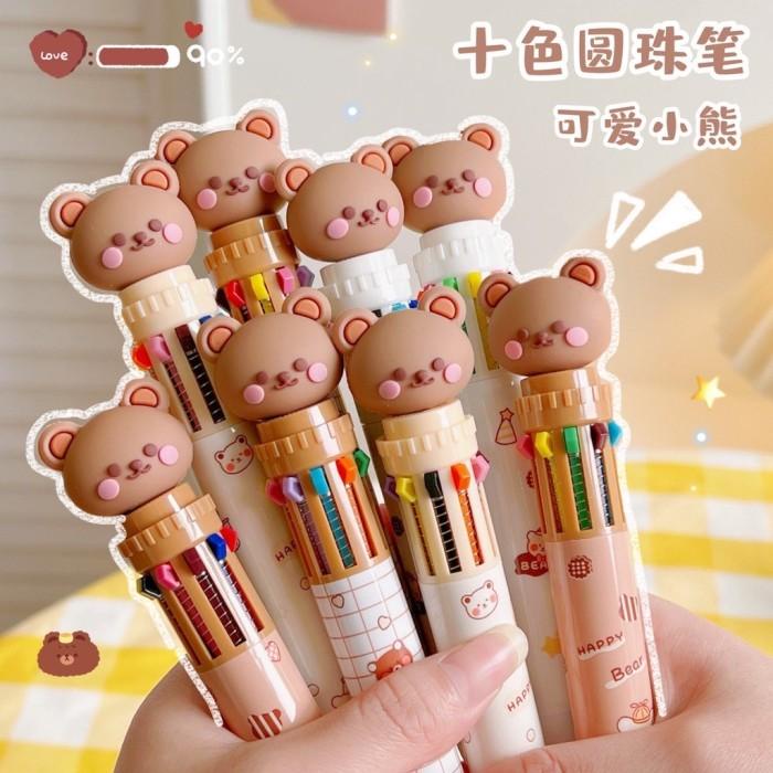 

JTTOP" PULPEN 10 WARNA BOLPOIN BEAR CUTE KOREAN STYLE PEN TINTA WARNA WARNI