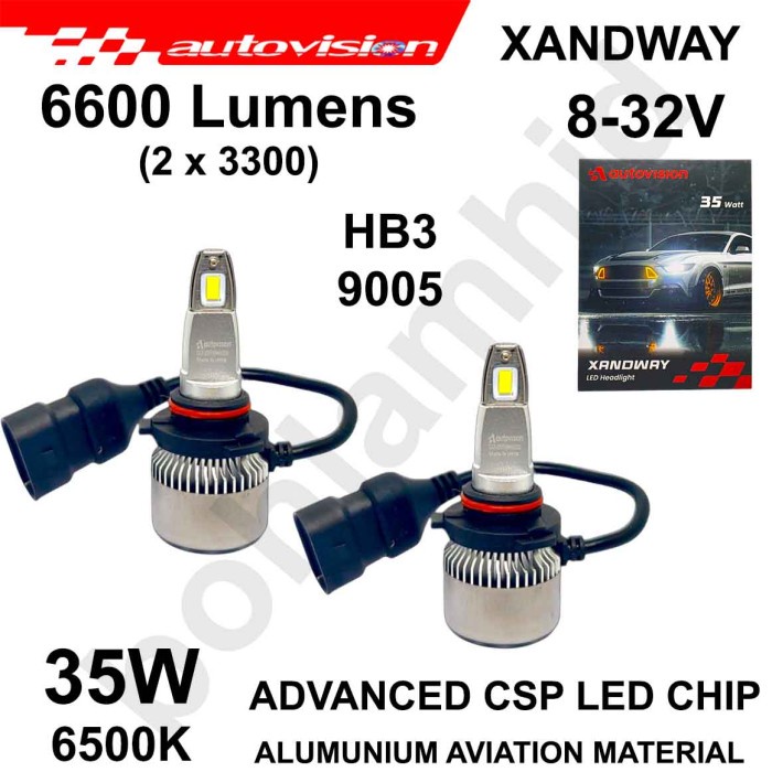TOP" LAMPU LED HB3 AUTOVISION XANDWAY HEADLAMP 6000K LAMPU JAUH HIGH BEAM
