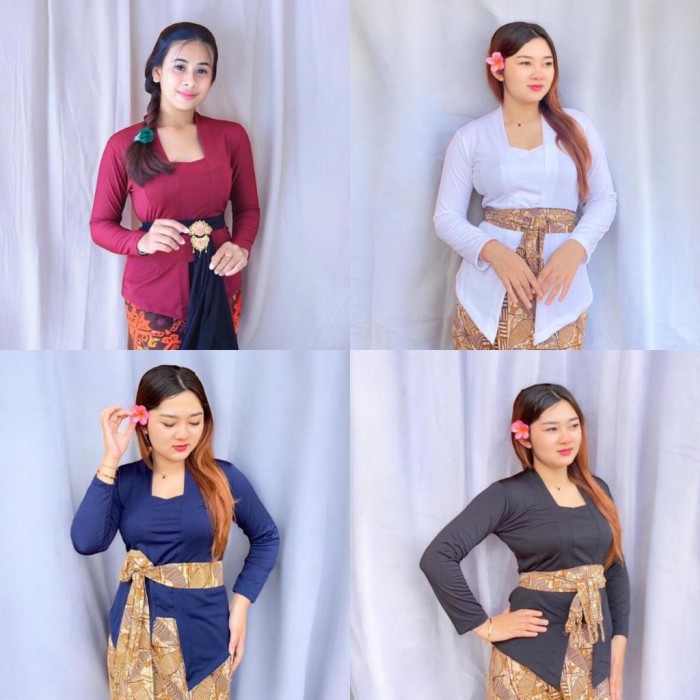 BERMUTU Kebaya Bali Bed Kaos Kutu Baru Strait Atasan Tradisional Lengan Panjang Melar Atasan Baju