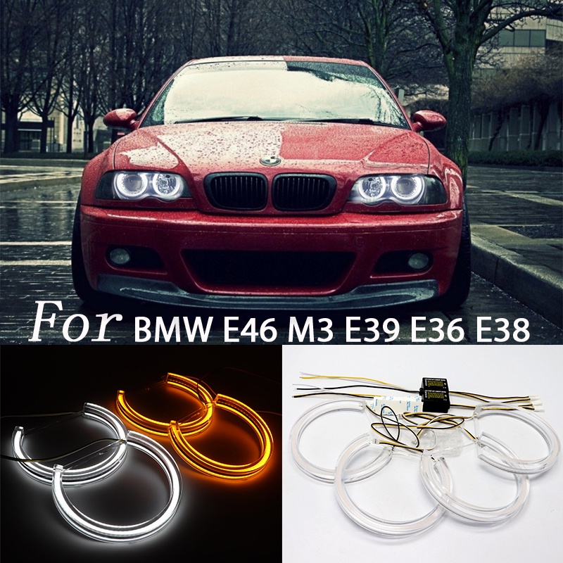BARU 131mm Car Styling Dual Color LED DTM Angel Eyes Headlights For BMW E36 E38 E39 E46 M3 Turn Sign