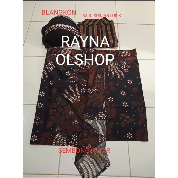 TERLENGKAP SETELAN BAJU ADAT JAWA PRIA,SURJAN LURIK+BLANGKON SLIWIR+SEMBONG/TAPIH