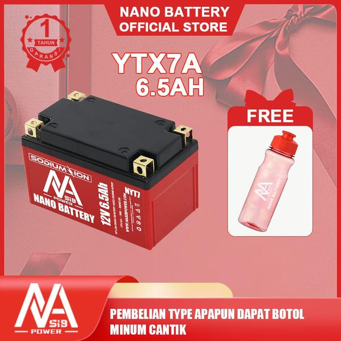 Promo Nano Battery Aki Motor Sodium Ion 12.4V 6.5Ah Aki Motor Ytx7A 12.4V 6.5Ah Aki Kering Garansi 1