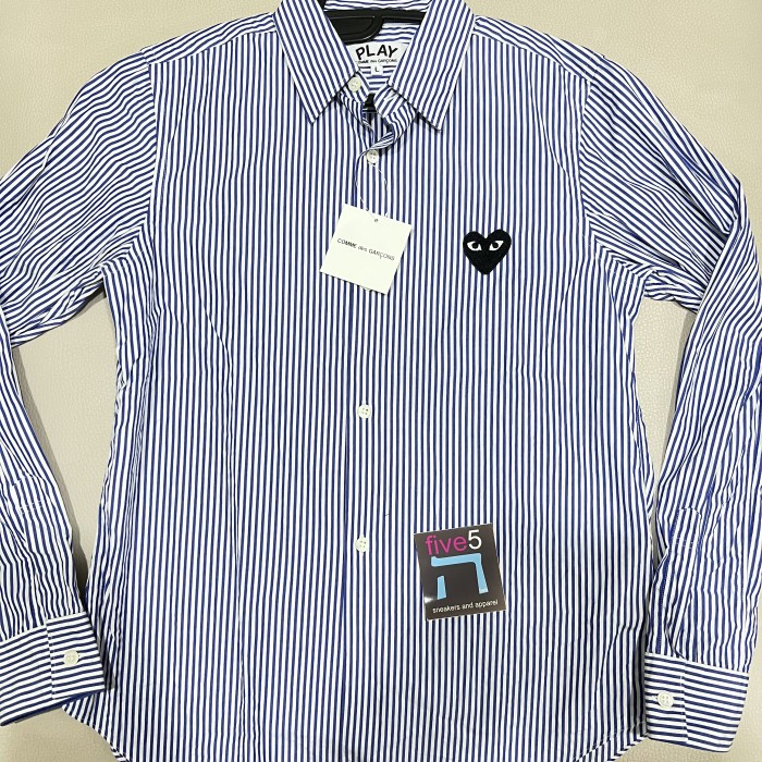 Cdg Play Kemeja Shirt Stripe Navy White Promo