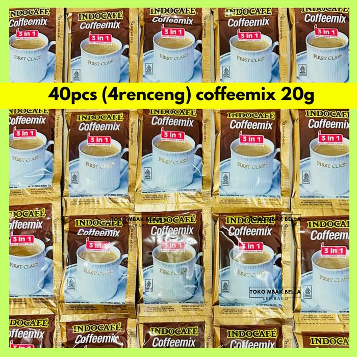 

40pcs (4renteng) Indocafe Coffeemix 20gram kopi+krimer+gula kopi kkp jelas lebihenak