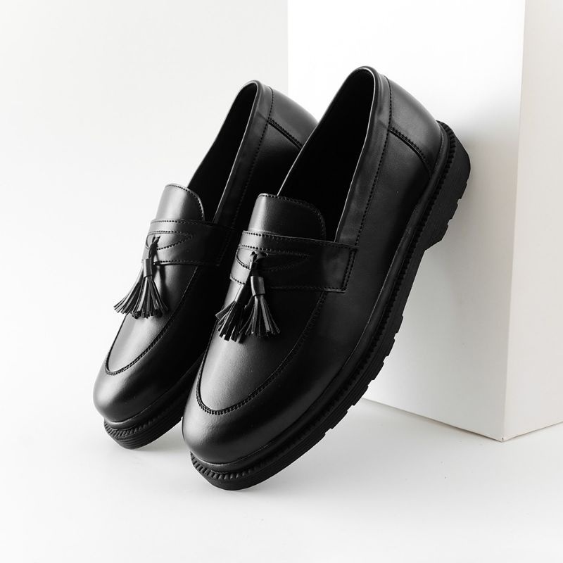 NEW UNION PRABU Sepatu Formal Pantofel Pria Casual Loafers Hitam Tali Kerja Kantor Kuliah Fashion