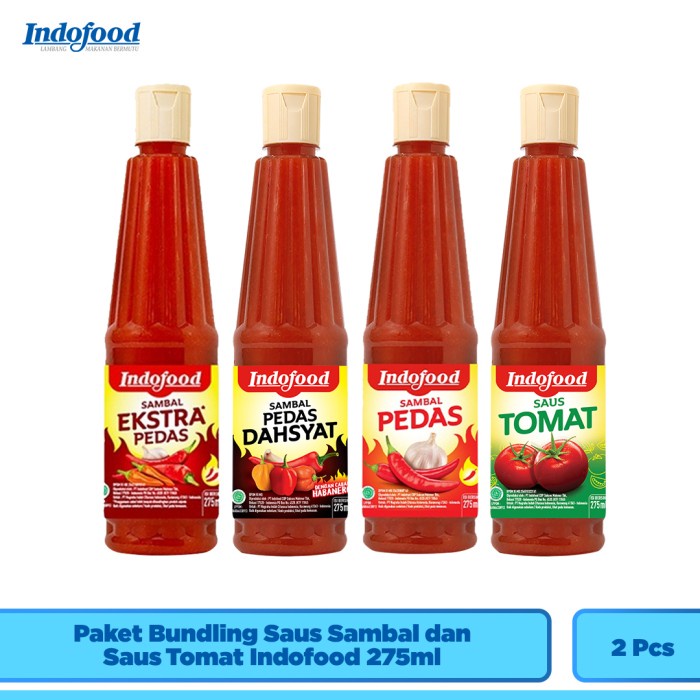 

Sale! Paket Bundling Saus Sambal Dan Saus Tomat Indofood 275Ml