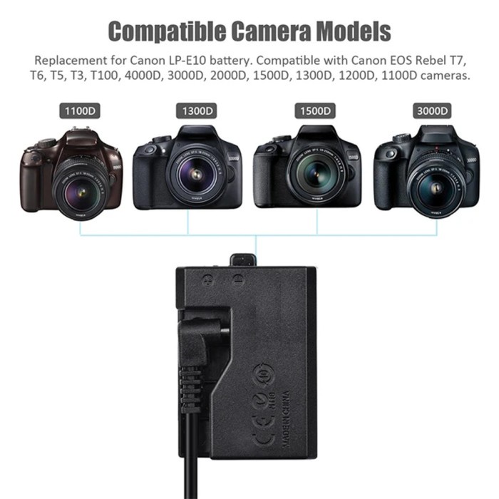 Dummy Battery Canon LP-E10 - DC Coupler Baterai untuk VLOG & Timelapse