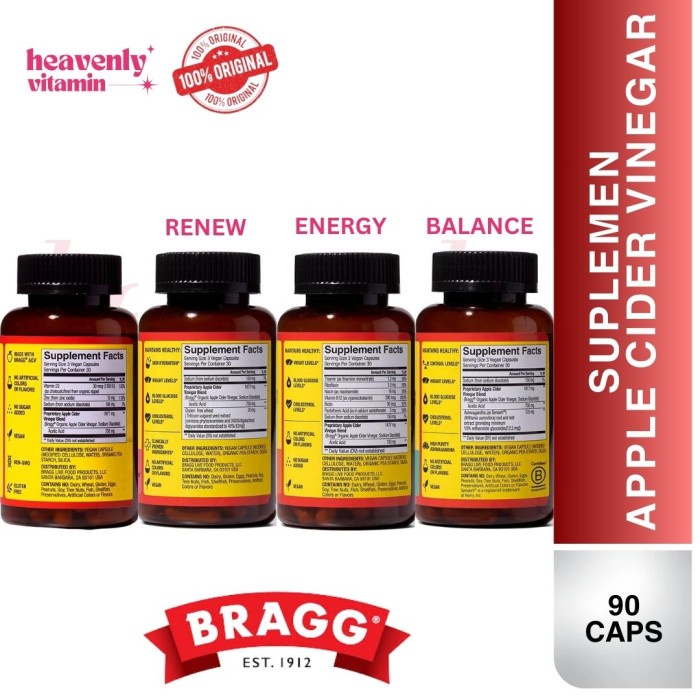 

Bragg Apple Cider Vinegar Capsules with Vitamin D and Zinc - 90 Capsules, Non-GMO, Gluten Free