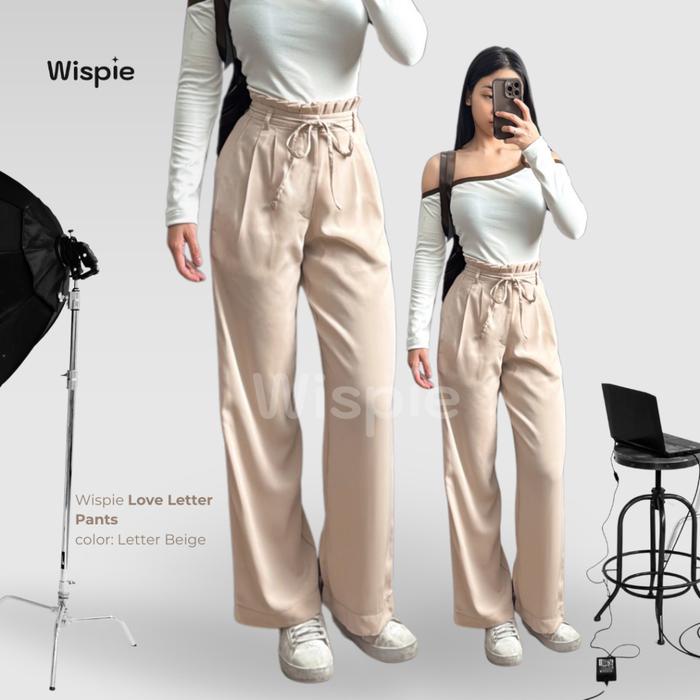 Wispie Love Letter Pants Celana Panjang Kulot Tali Wanita Pink Coklat Cream Hitam Best