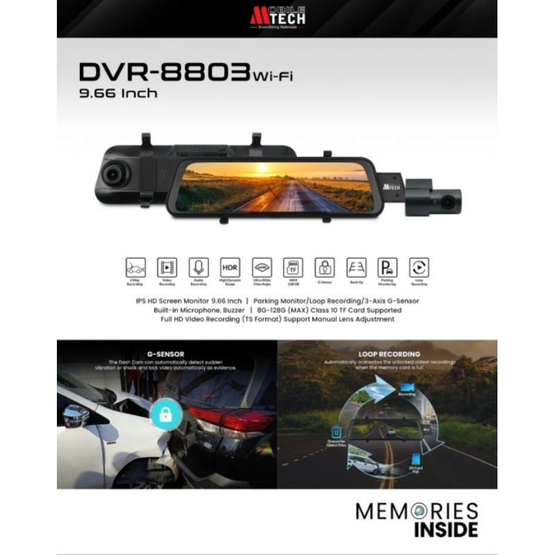 Dvr spion mtech dvr 8803 dvr dashcam spion mobiletech dvr8803 (9.66 inch ) support wifi