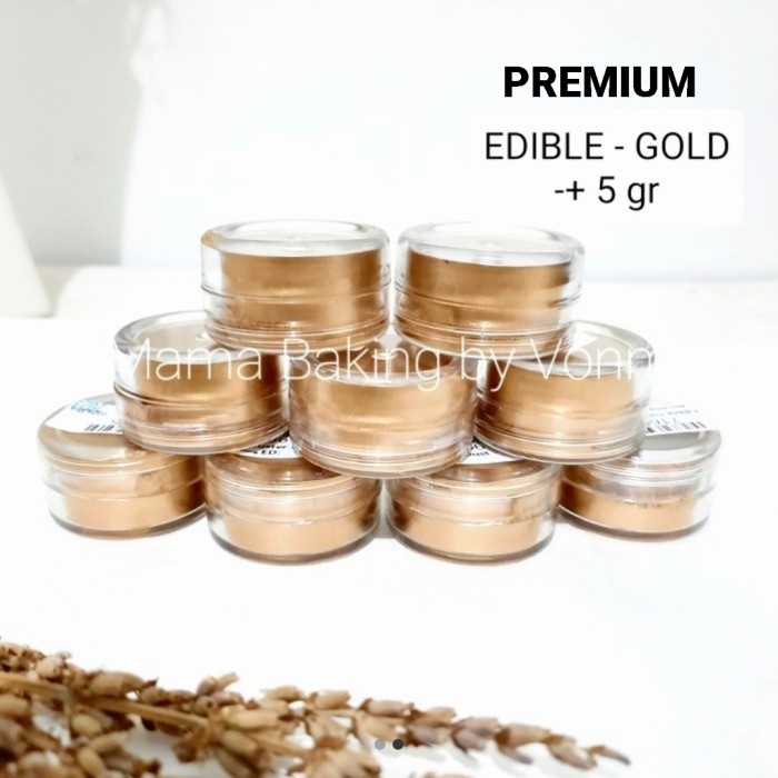 

Tersedia Edible Gold Luster Lustre Duster Dust Gold Powder Topping Bubuk Emas