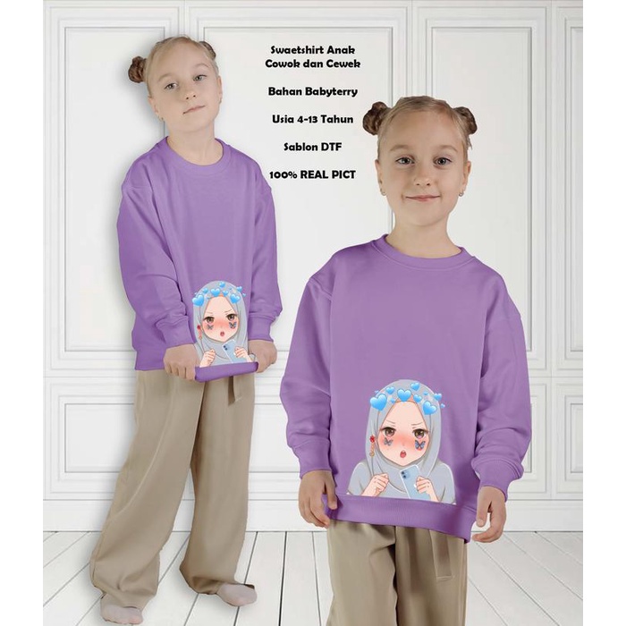 BAJU ANAK CEWEK HIJAB IPHONE UMUR 4-13 TAHUN / KAOS ANAK LENGAN PANJANG / SWEATER ANAK BAHAN