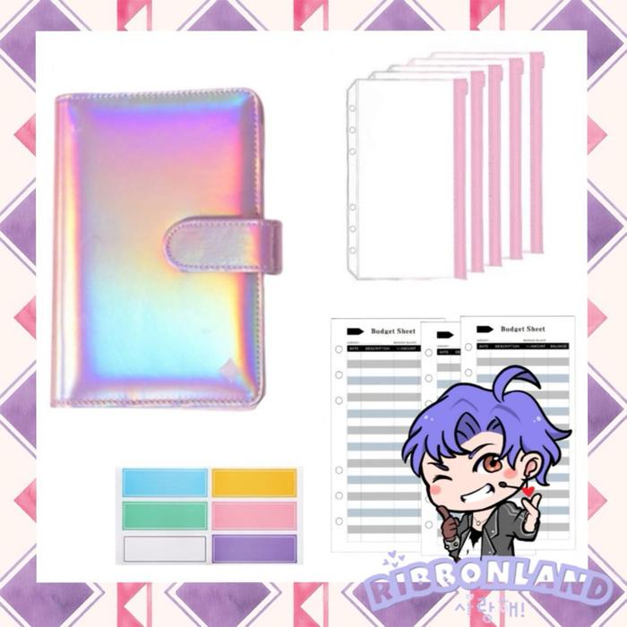 

DISKON A6 SET BINDER NABUNG BUDGETING KULIT PU GLOSSY HOLOGRAM KERTAS PAPER READYY