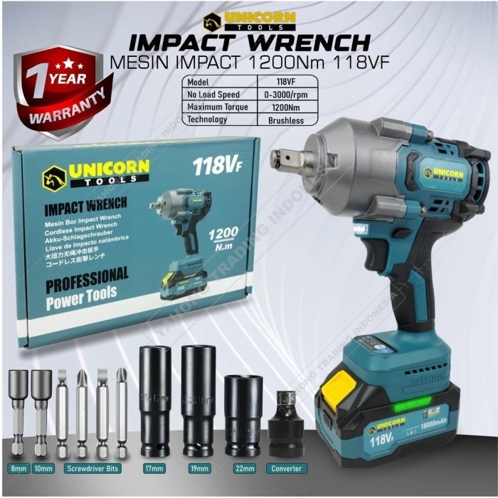 Mesin Impact Wrench Baterai Brushless 88V 88VF 118VF Sunc Tools Woirx Tool UNICORN