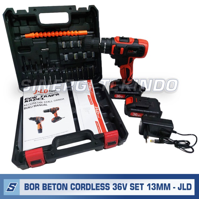 Mesin Bor Baterai Impact Cordless Hammer Drill Bor Beton 10mm 13mm 36 Volt 36V - JLD TOOLS