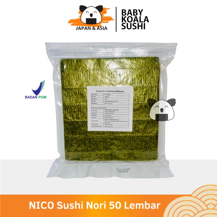 

SALE !!! NICO SUSHI NORI RUMPUT LAUT FULL SIZE 50 S NORI GIMBAB IMPORT LEMBAR RUMPUT LAUT.. READYY