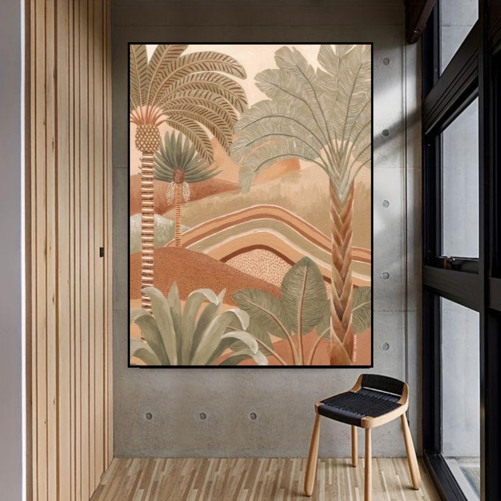 Lukisan Pemandangan Pohon Kelapa Tekstur Timbul Tebal Modern art Aesthetic Hiasan Ruang Tamu