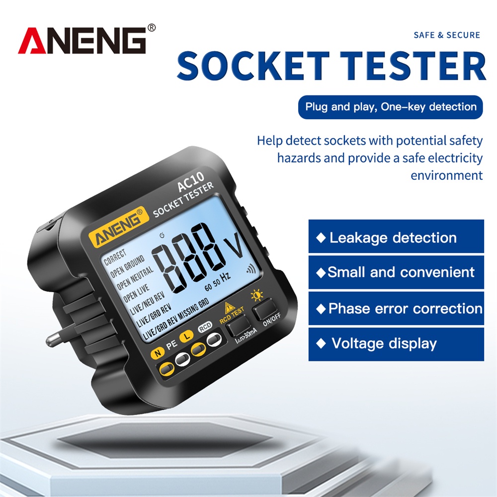 ANENG AC10 Socket Tester Plug Detector Zero Line Plug Polarity Phase Check Phase Detector US/EU Plug