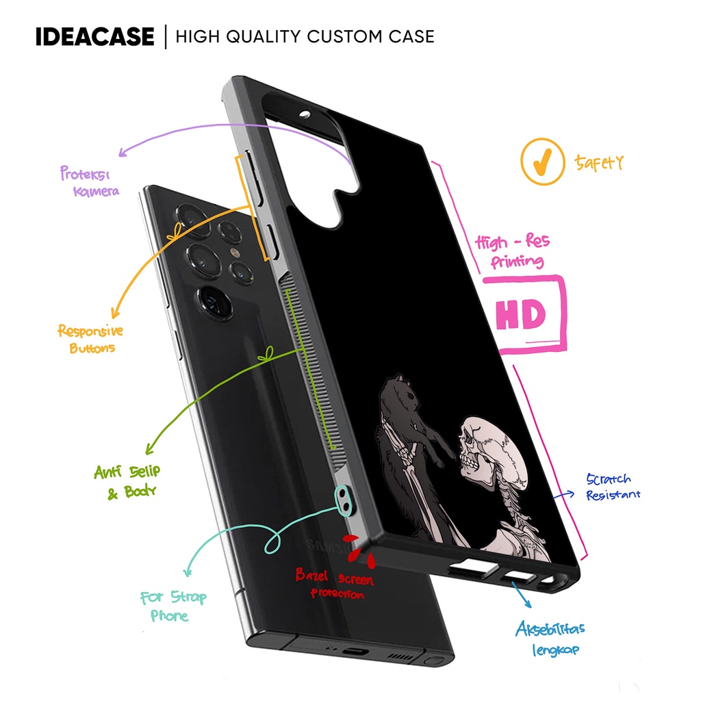 Hybrid Case Casing Softcase Samsung Galaxy S25 S24 S23 S22 S21 S20 Ultra Plus Fe 5g Skull & Cat BG15