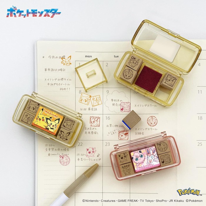 

Beverly Mini Stamp Set Pokemon Pikachu Eeevee Mew Jigglypuff Victini Stempel Journal Limited Edition