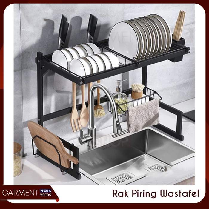 RAPIHAL - Rak Piring Wastafel 2 Susun Hitam Anti Karat Serbaguna