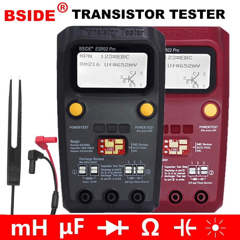 BSIDE Professional Digital Transistor Tester Diode Triode Capacitance Resistor Meter MOS/PNP/NPN SMD