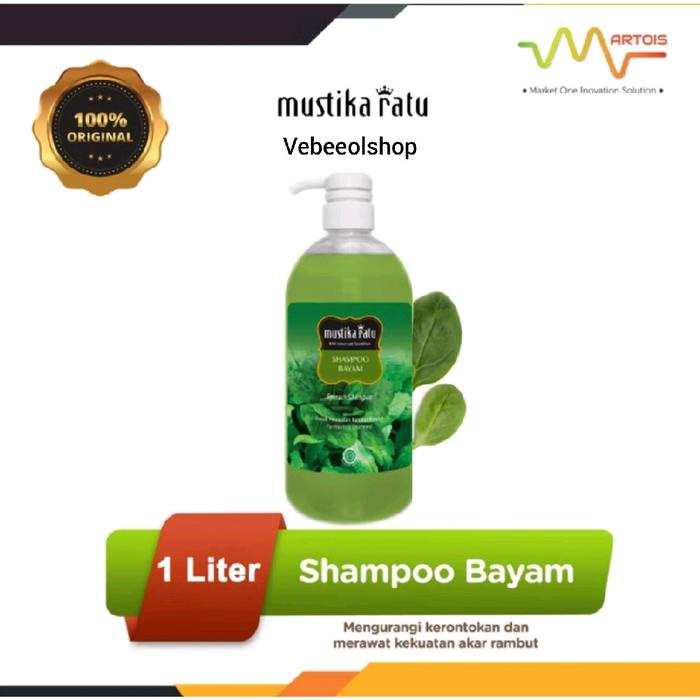 Mustika Ratu Shampoo Bayam Kemasan 1 Liter Shampoo Kontrol Minyak Anti Ketombe Haircare Promo