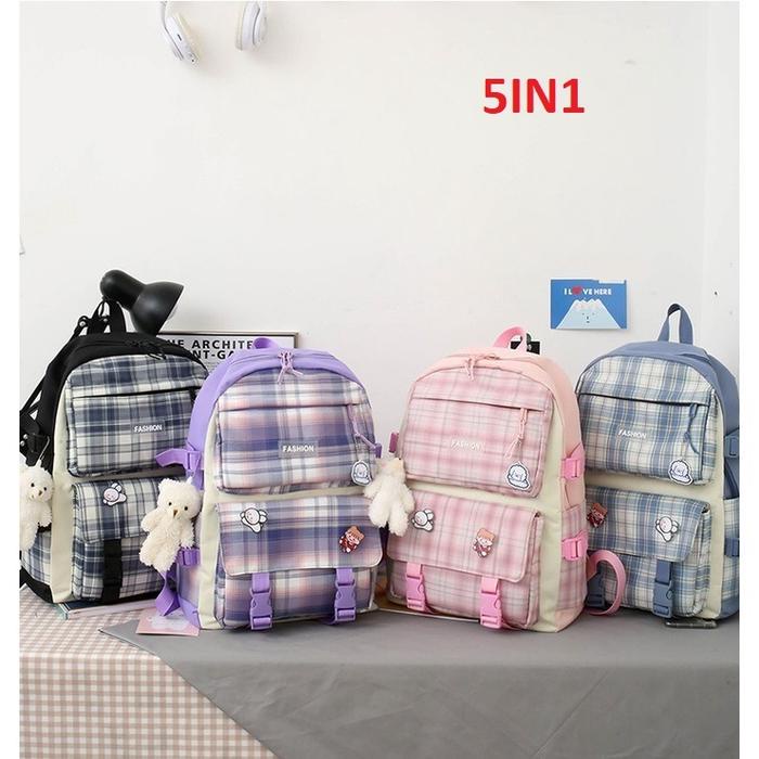 Tas Ransel Sekolah Backpack Wanita Lucu Aesthetic Korean Style 989 Ransel 4In1