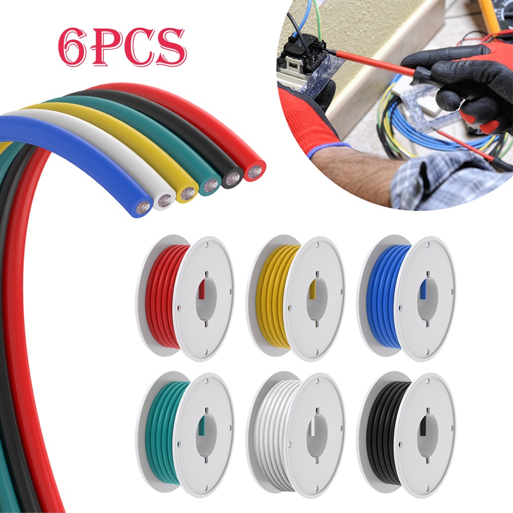 6Pcs 24m Silicone Electric Wire Cable Kit Silicone High Temperature Resistant Tinned Copper Wire Goo