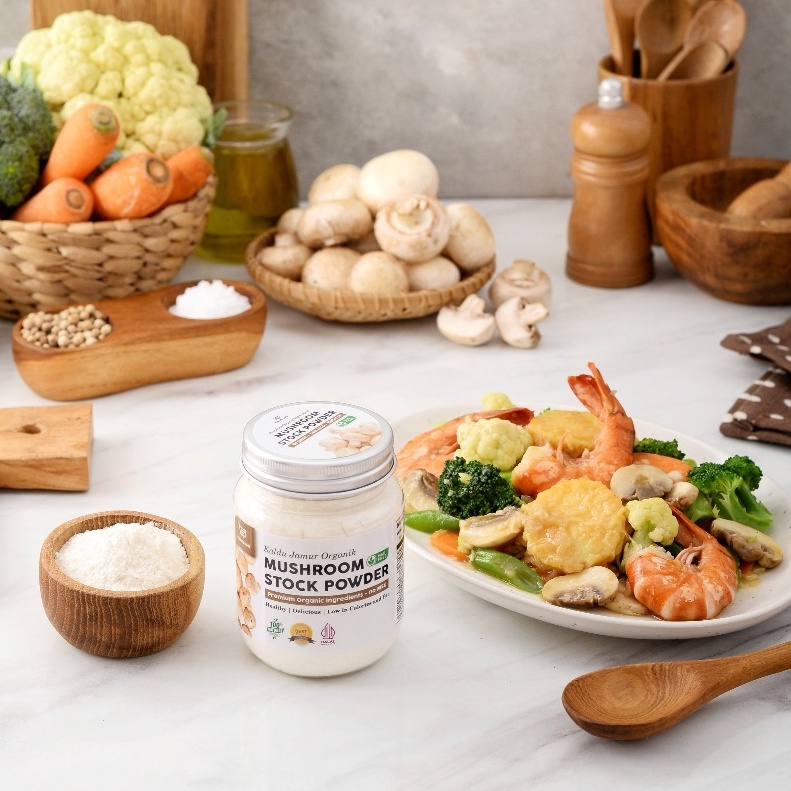 

Organic Mushroom Stock Powder Non MSG / Kaldu Jamur Bubuk Non MSG Organik Bumbu Penyedap Rasa Jamur