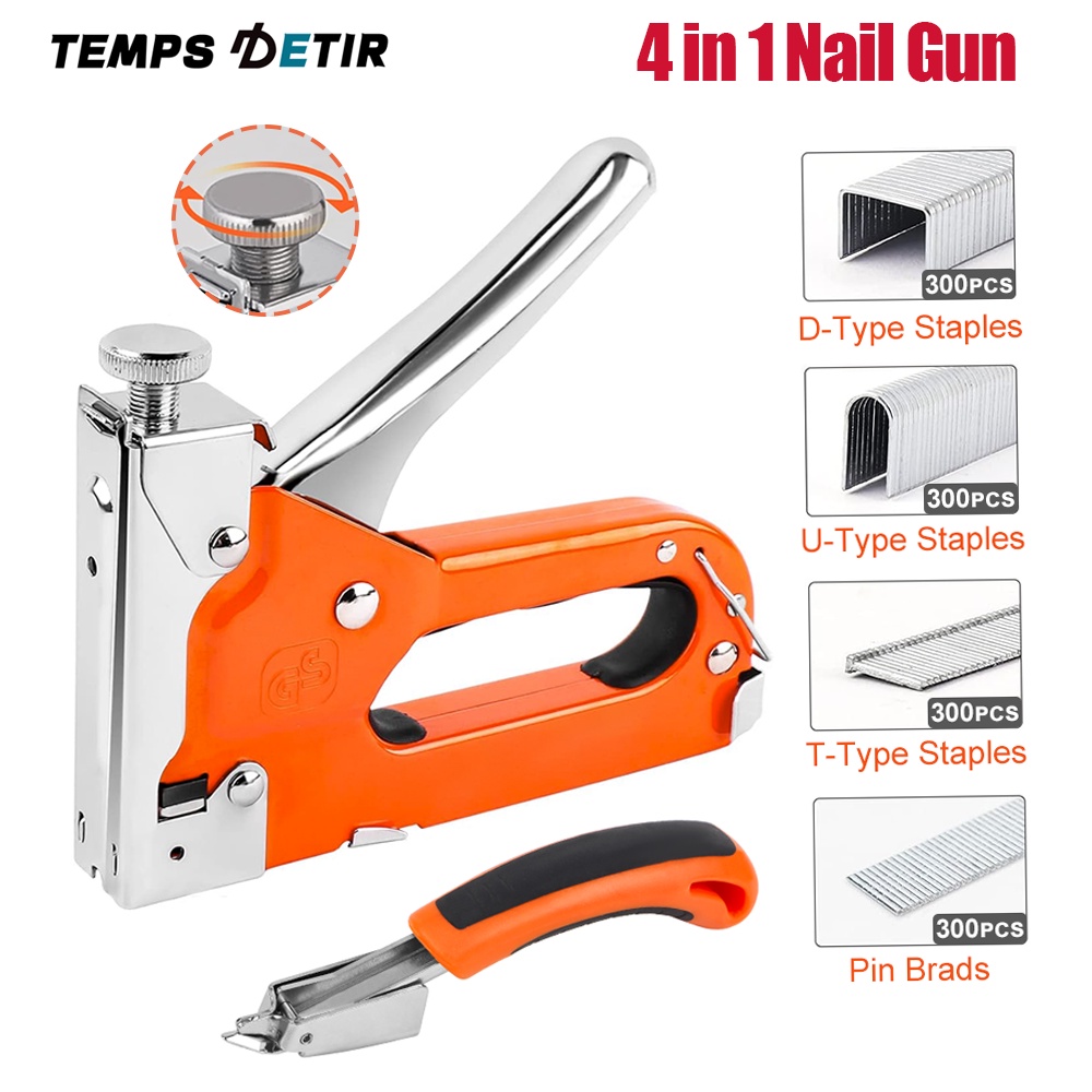 4-in-1 Beat Nail Gun Set Multifunctional Manual Nail Gun Nail Remover D/U/T Type/Pin Adjustable Stap
