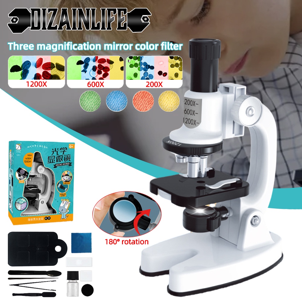 1200x HD Childrens Microscope Elementary School Children Science Experimental Biology Microscope Dig