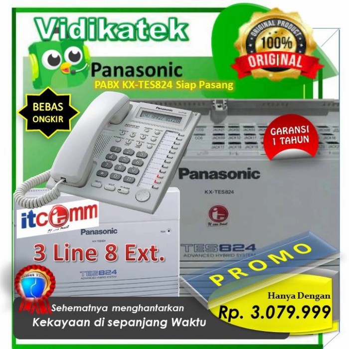 pabx panasonic Kapasitas 3line 8extension komplit setting