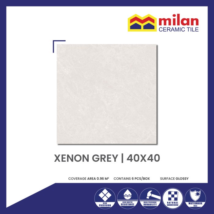 JJyoi- Milan Xenon Grey 40x40 Keramik Lantai Motif Marmer Polos