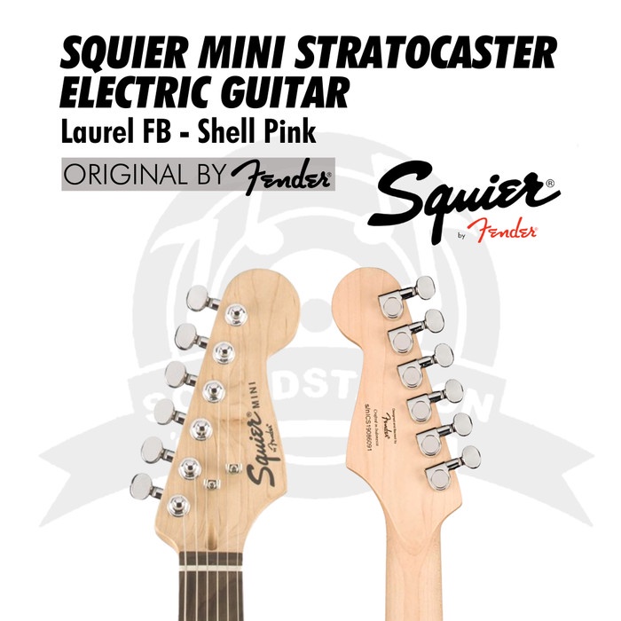 SQUIER MINI STRATOCASTER ELECTRIC GUITAR, LAUREL FB, SHELL PINK