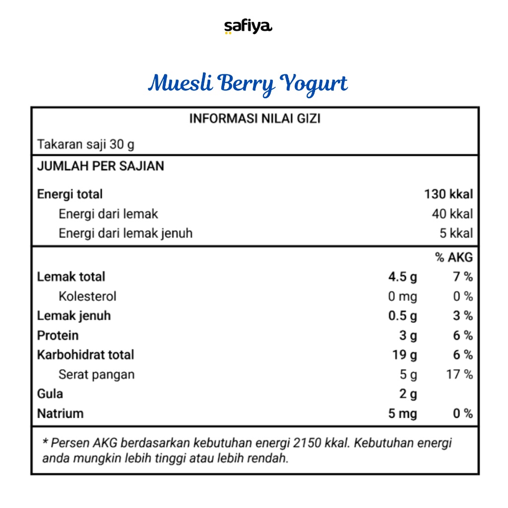 

Muesli Berry Yogurt 1 Kg Safiya Sereal Oatmeal Sarapan Pagi Oat Utuh