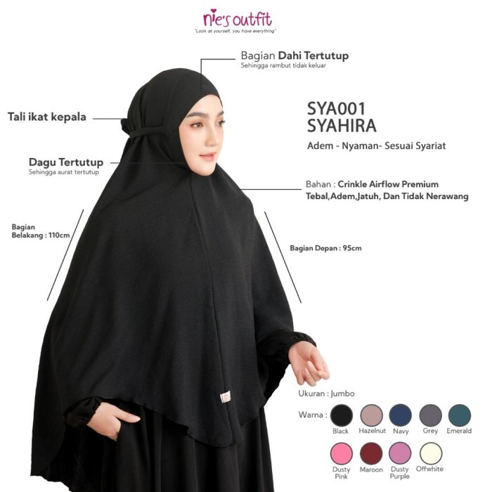 Yuksist- NIES OUTFIT-SYAHIRA Khimar Jilbab Instan Kerudung Bergo Ikat Kepala
