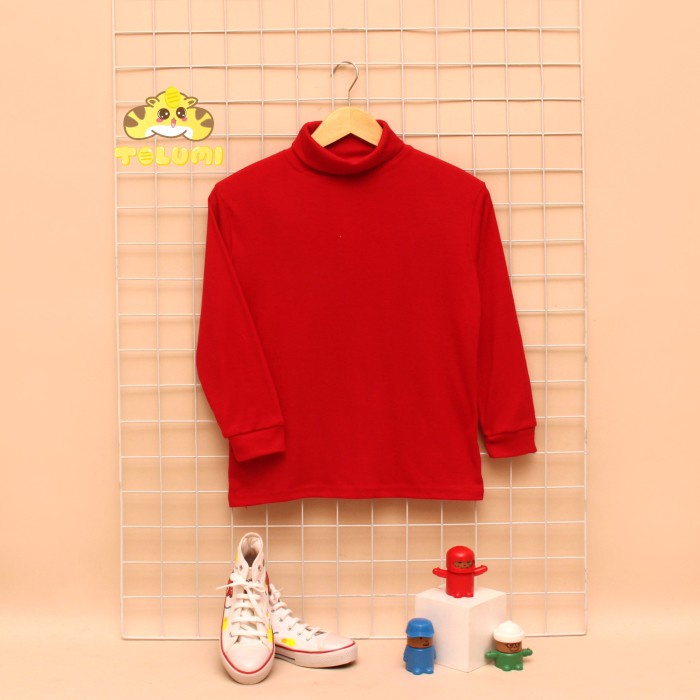 KAOS ATASAN TURTLE NECK ANAK UNISEX LENGAN PANJANG 1-5 TAHUN MERAH
