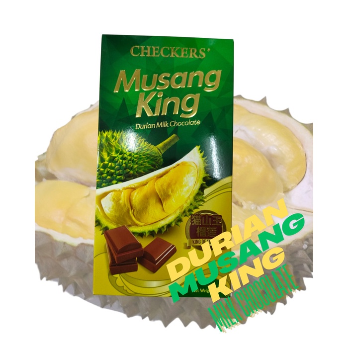 

SALE !!! DURIAN MUSANG KING MILK CHOCOLATE 100GR COKELAT CHECKERS MALAYSIA READYY